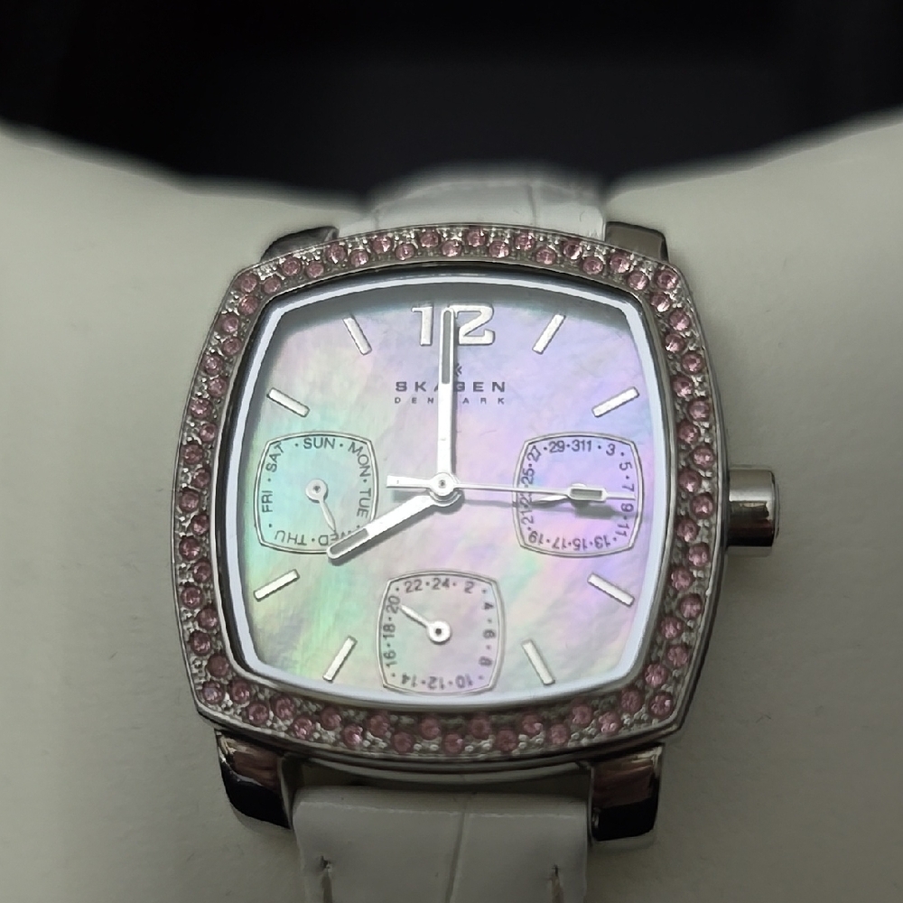 Skagen Silver and Pink Crystal Watch